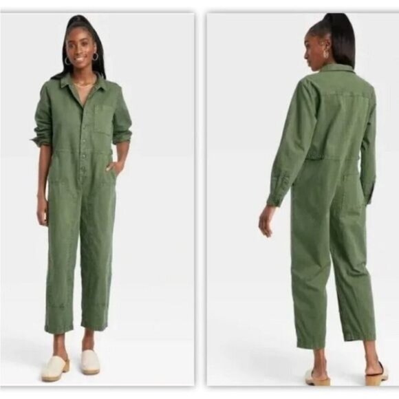 Universal Thread Women's Long Sleeve Button Front Boilersuit Green Size 0 - Picture 1 of 9